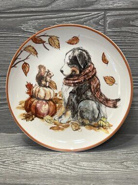 Fall Plate Dog Squirrel Pumpkins Ceramic Salad Plate 9” Certified International